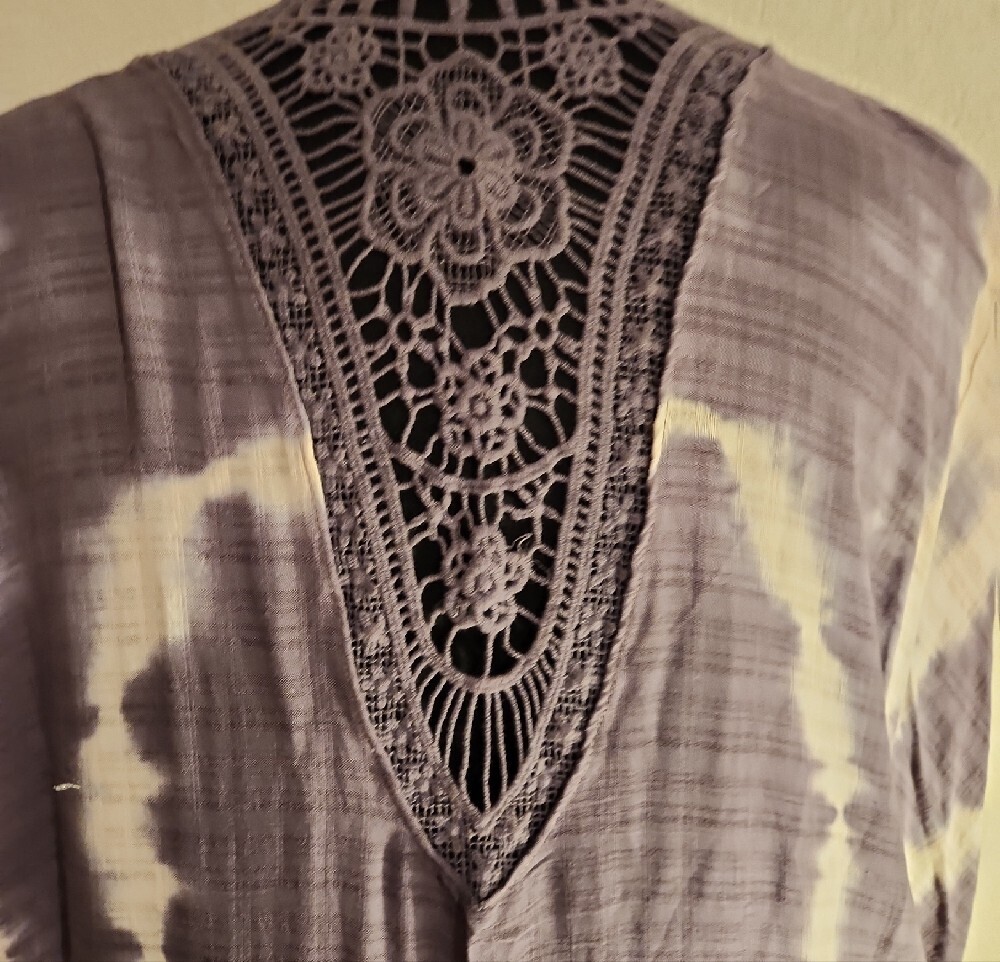 Ruggine Tie Dye Crochet Back Kimono Duster Gray White OS NWT - Picture 5 of 11